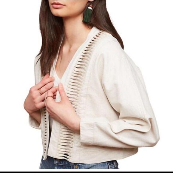 Anthropologie HEI HEI open blazer jacket oatmeal beige cropped medium large - Picture 8 of 9